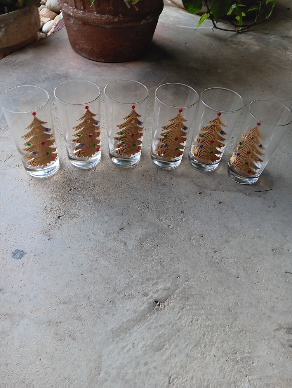 Vintage MCM CULVER Jeweled Barware/Glassware 22K Gold Trees Set of 6